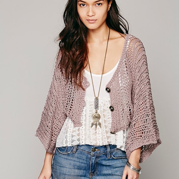 Free People Tops - Free People Mauve Crocheted Crop Sweater